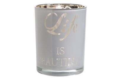 Theelichthouder Life Is ... &nbsp;<br />grijs goud · &Oslash; 10 x 12,5 cm