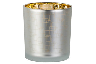 Theelichthouder Labyrinth &nbsp;<br />goud wit · &Oslash; 7 x 8 cm