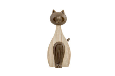 Kat Wood Look Bruin &nbsp;<br />6,2 x 4,4 x 15,5 cm · keramiek