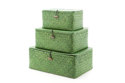 Set Mandjes Riet 3-Delig &nbsp;<br />groen · 3 verschillende maten