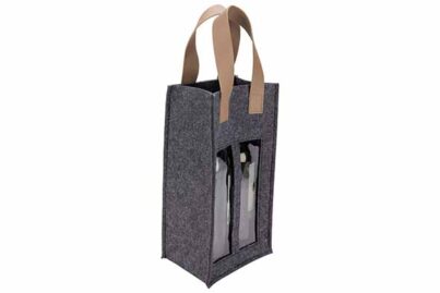 Wijnflestas Vilt met Venster&nbsp;<br />18 x 12 x 33 cm · donkergrijs